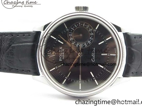 0510 Cellini 50519 Real Date SS BP Maker Best Edition Black Dial Sticks Markers on Black Leather Strap SA Affordable 3087